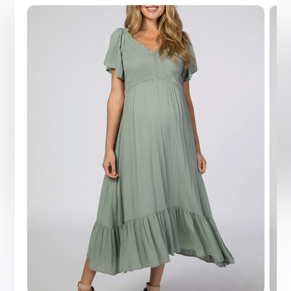 Pinkblush Olive Smocked Maternity Midi Dress